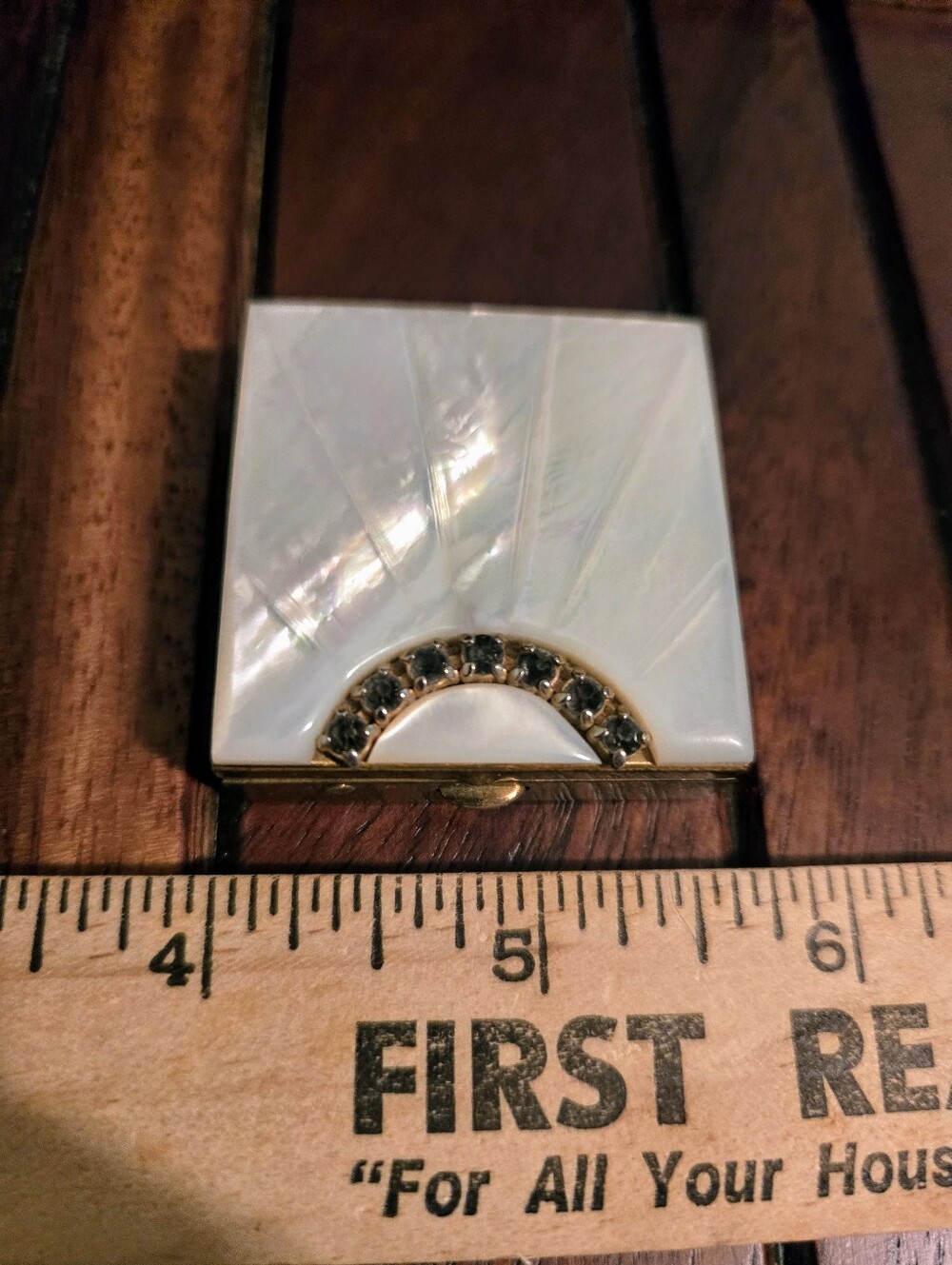 Vintage Art Deco MOP Rhinestone Pill Box